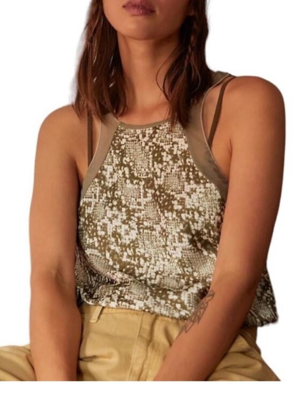 (2/$20) Free People “Nights out” Snake Print Bodysuit Moss Green